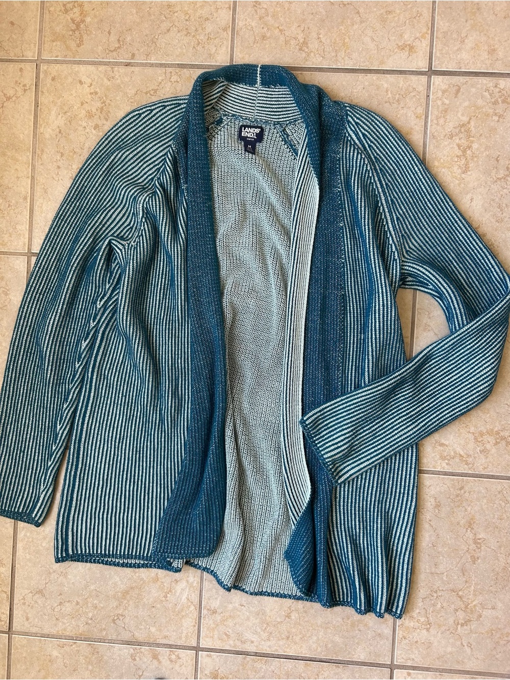 Lands End M Women’s Cardigan Sweater Drifter Cotton Shaker Stitch